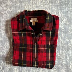 L.L. Bean Relaxed Fit Red and Black Checkered Flannel Shirt